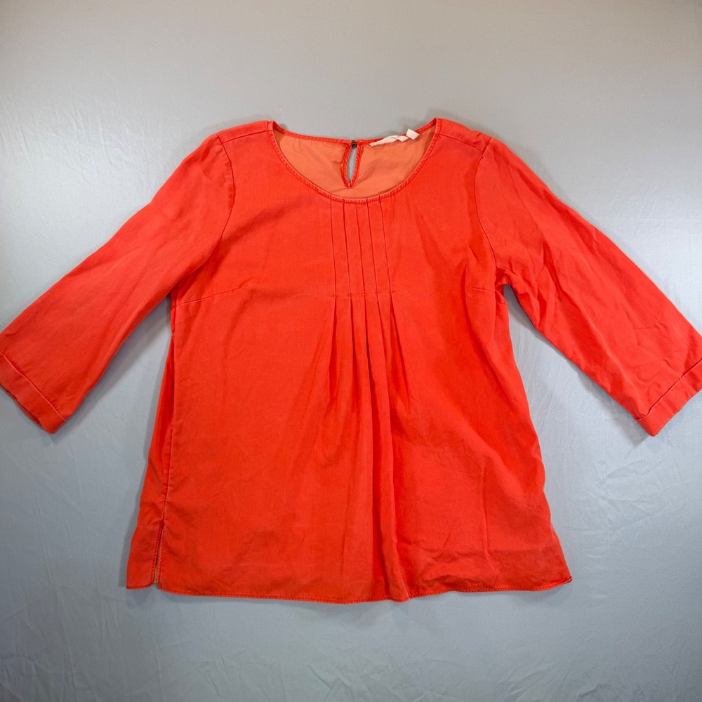 Soft Surroundings Coral Orange Tencel Lyocell Pleated Tunic Blouse Womens Medium